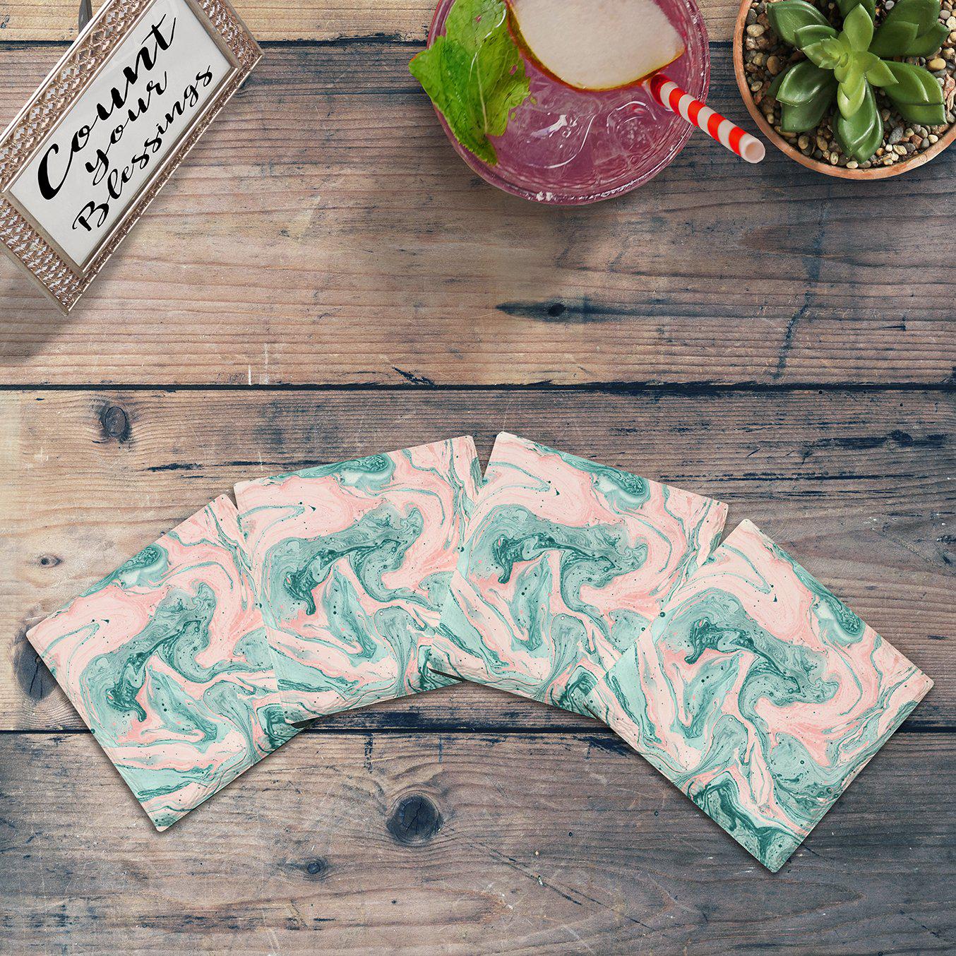 Pinks & Greens Marbling | Drink Coaster Set