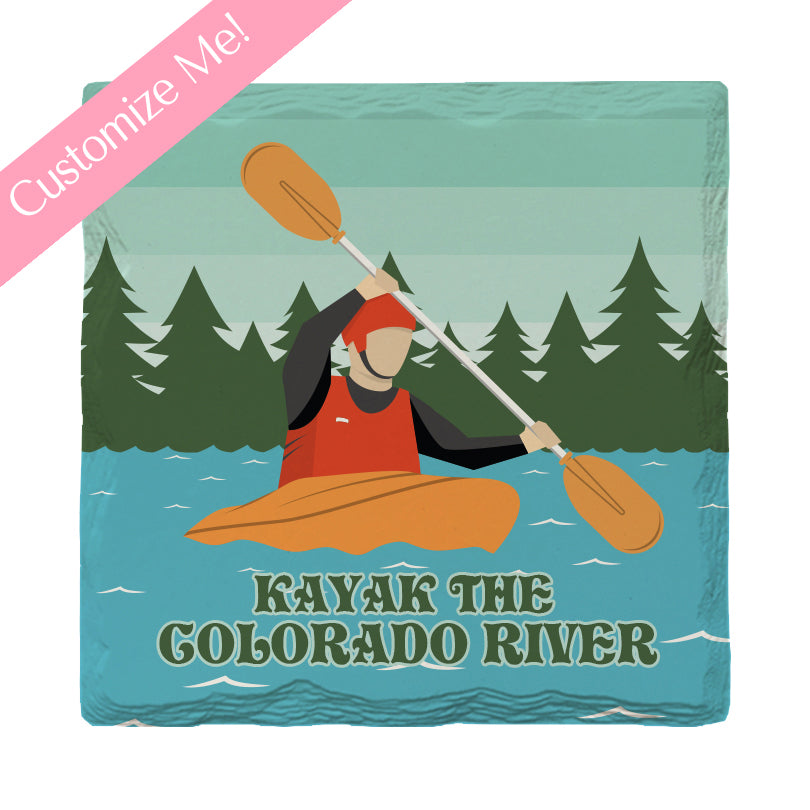 Customizable Kayaking Kayaker on Kayak | Drink Coaster Set