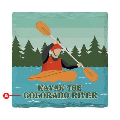 Customizable Kayaking Kayaker on Kayak | Drink Coaster Set