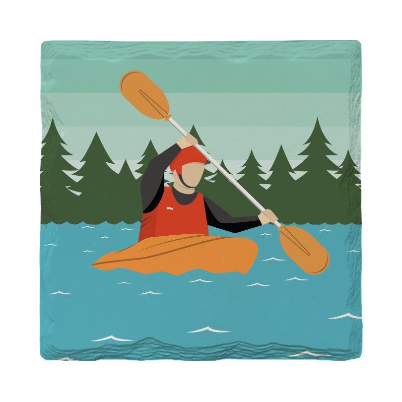 Kayaking Kayaker on Kayak | Drink Coaster Set