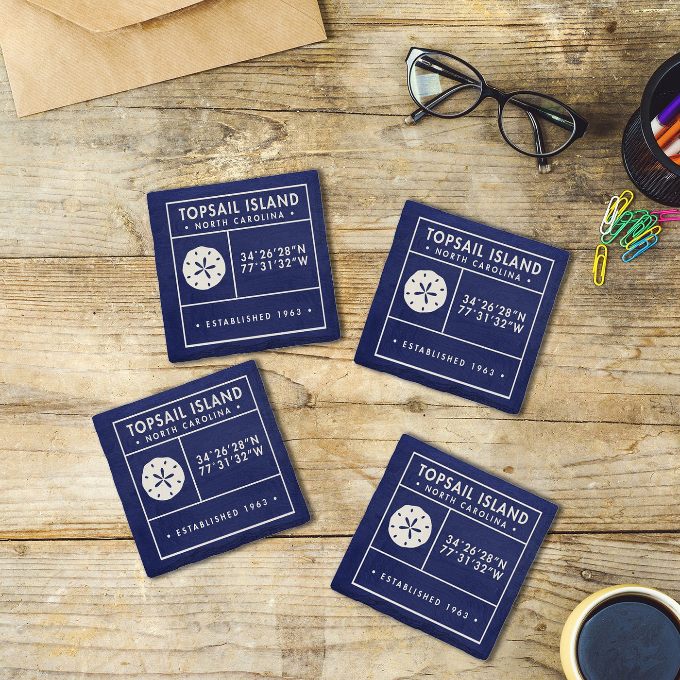 Customizable Coastal Navy Blue Fun Facts | Drink Coasters Set