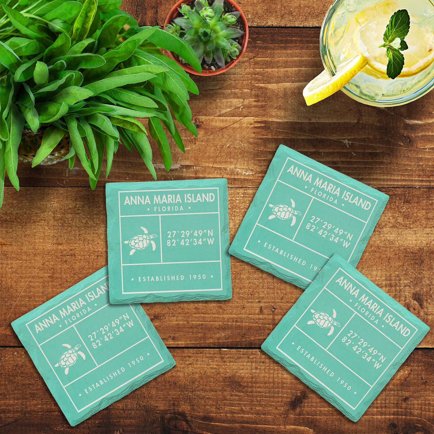 Customizable Coastal Teal Fun Facts | Drink Coasters Set