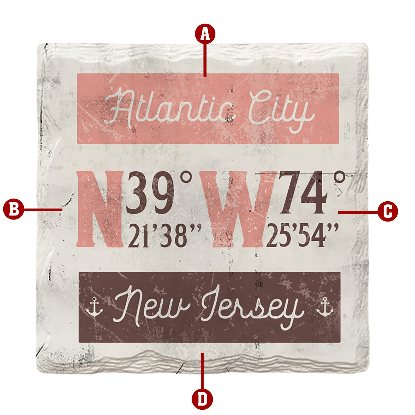 Customizable Coastal Coordinates Coral | Drink Coasters | Latitude Longitude