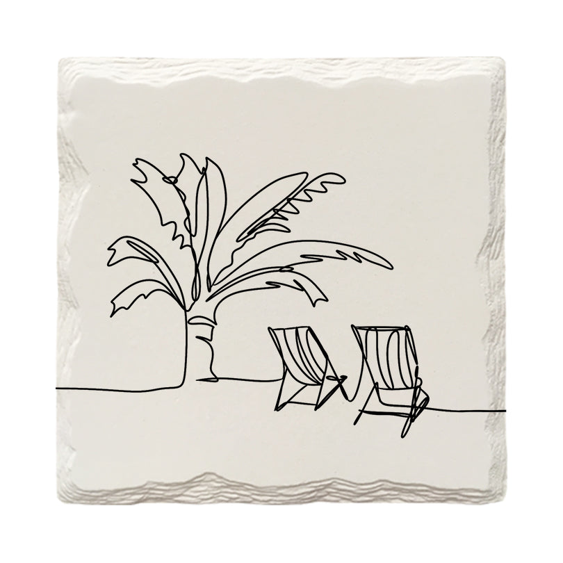 Beach Scene Line Drawing | Drink Coaster Set