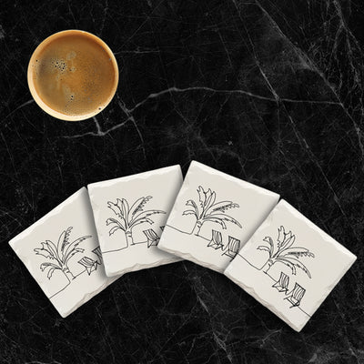 Beach Scene Line Drawing | Drink Coaster Set