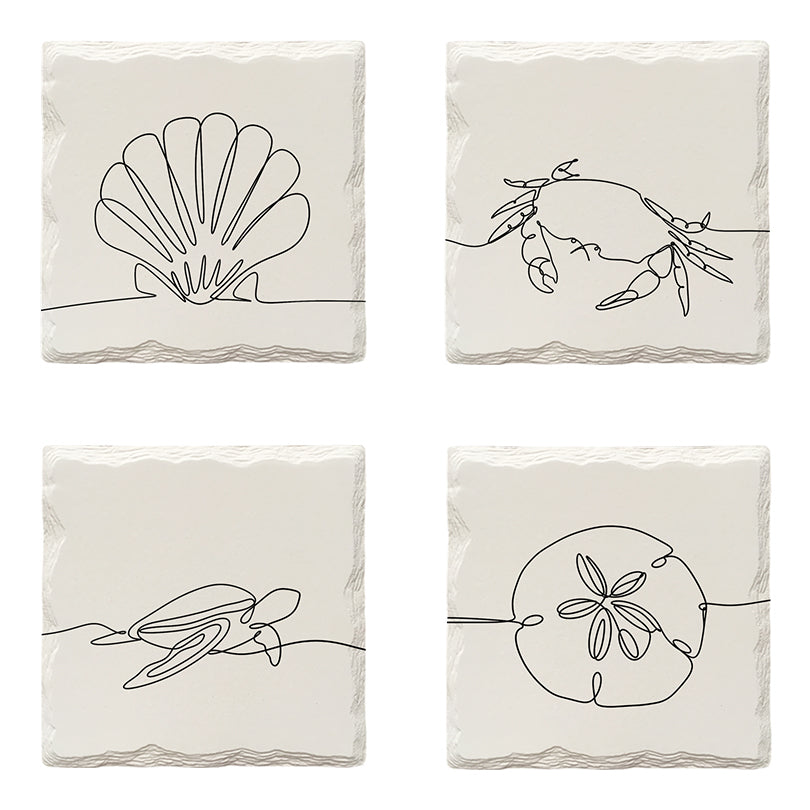 Beach Things Line Drawing Variety Pack | Drink Coaster Set