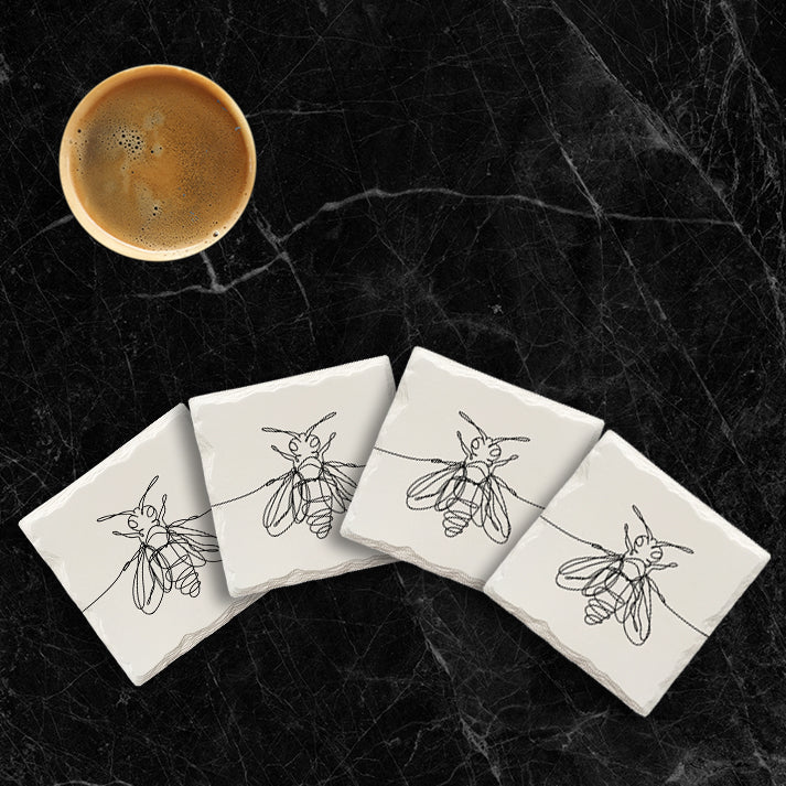 Honey Bee Line Drawing | Drink Coaster Set