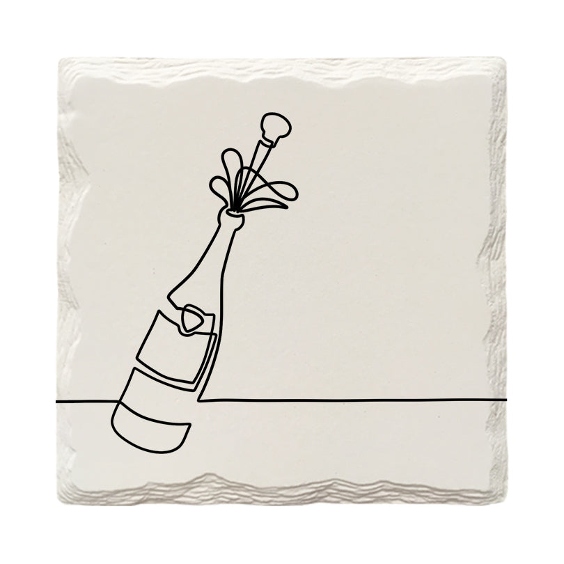 Champagne Bottle Popping Line Drawing | Drink Coaster Set