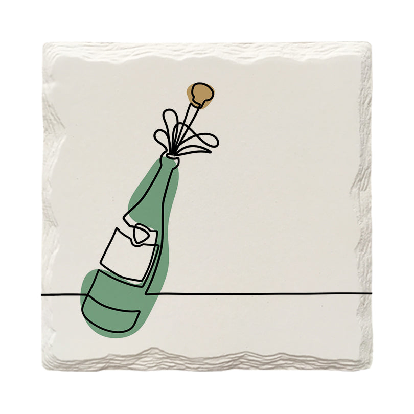 Champagne Bottle Popping Line Drawing | Drink Coaster Set | Color