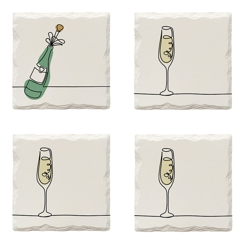 Champagne Party Line Drawing Drawing Variety Pack | Drink Coaster Set | Color