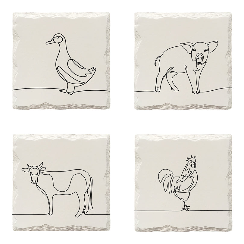 Farm Animals Line Drawing Variety Pack | Drink Coaster Set