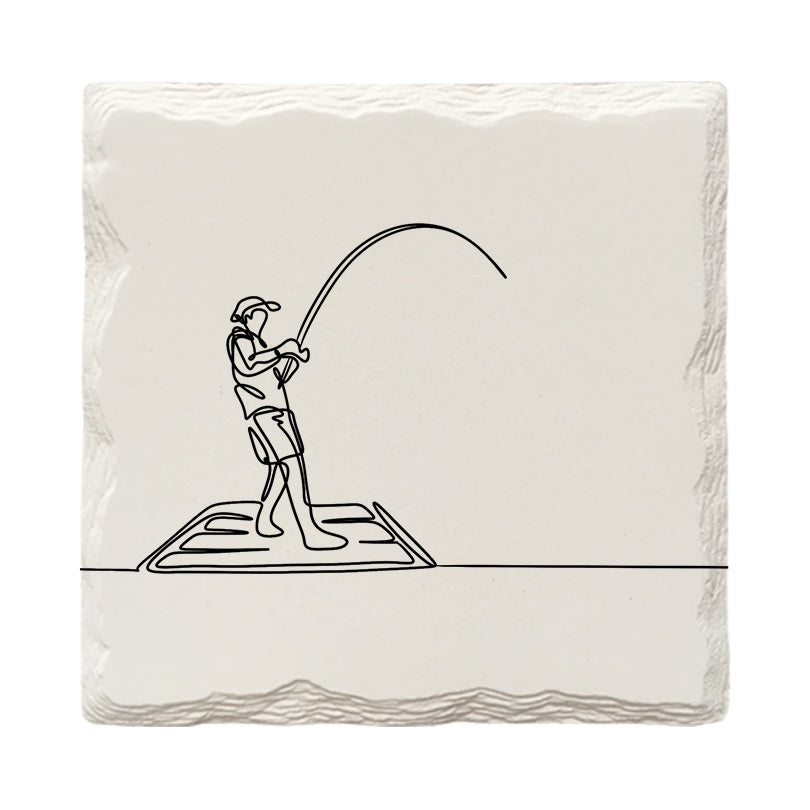 Fisherman Fishing Line Drawing | Drink Coaster Set