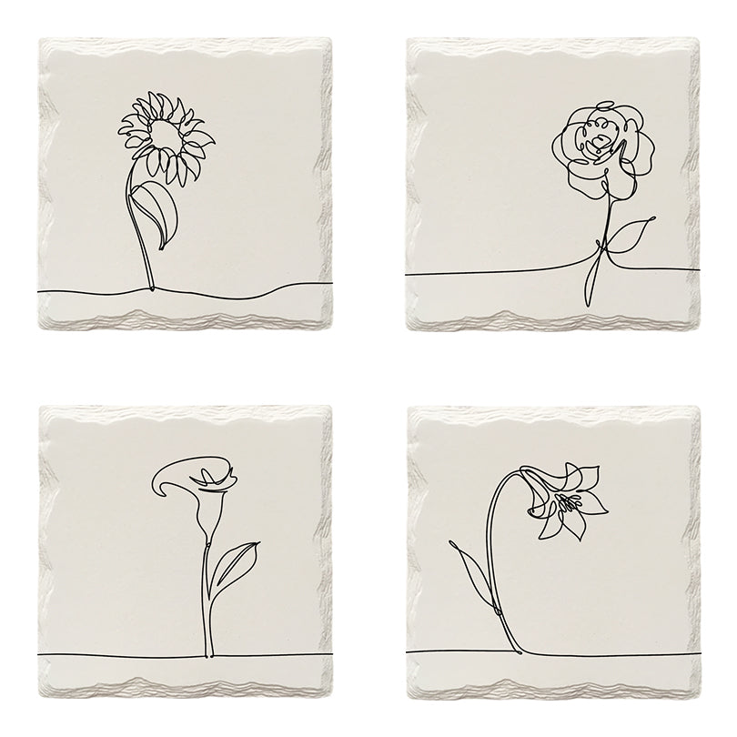 Flowers Line Drawing Variety Pack | Drink Coaster Set