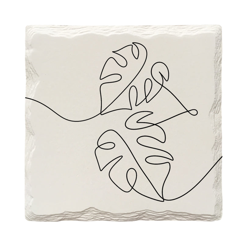 Monstera Leafs Line Drawing | Drink Coaster Set