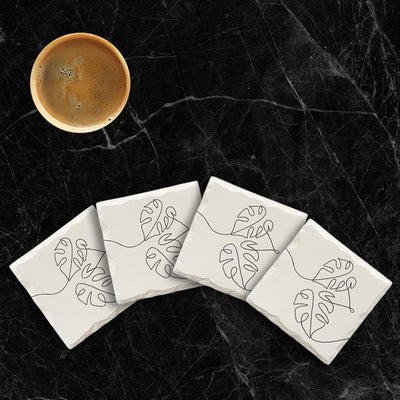 Monstera Leafs Line Drawing | Drink Coaster Set