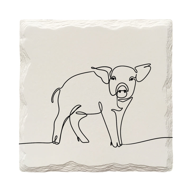 Pretty Pig Line Drawing | Drink Coaster Set