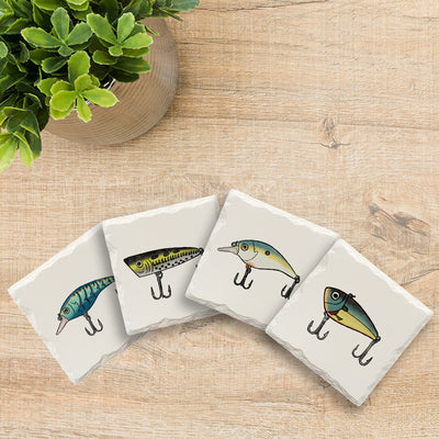 Cute Bass Lures Variety Pack Doodle | Drink Coaster Set | Hand Drawn