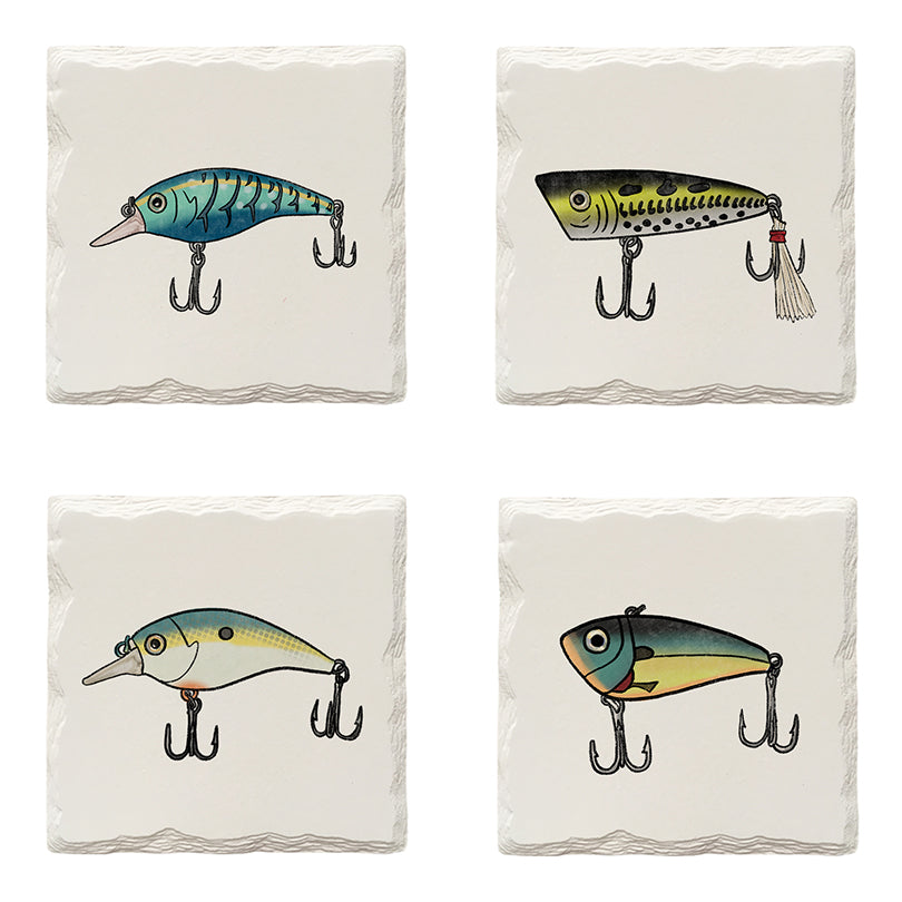 Cute Bass Lures Variety Pack Doodle | Drink Coaster Set | Hand Drawn