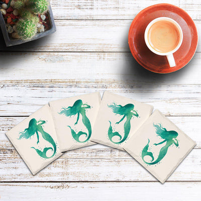 Watercolor Teal Mermaid | Drink Coaster Set