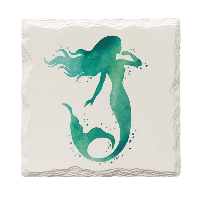 Watercolor Teal Mermaid | Drink Coaster Set