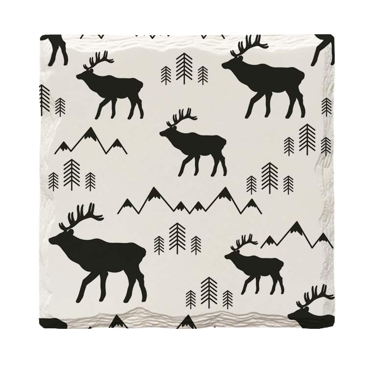 Elk & Mountains Pattern | Drink Coaster Set