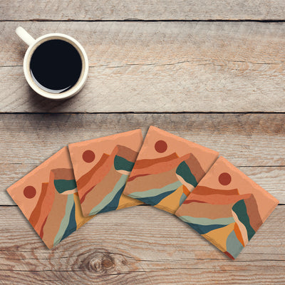 Peach Mountains | Drink Coaster Set | Abstract