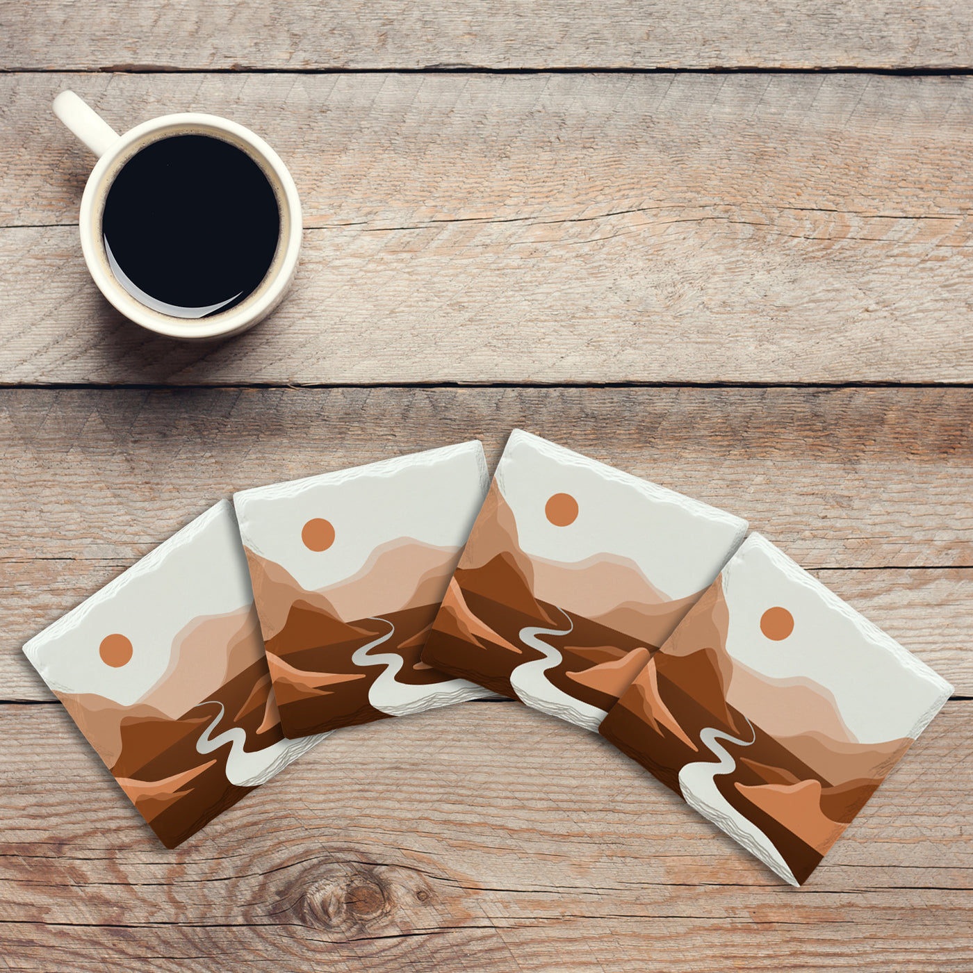 Mocha Mountains | Drink Coaster Set | Abstract