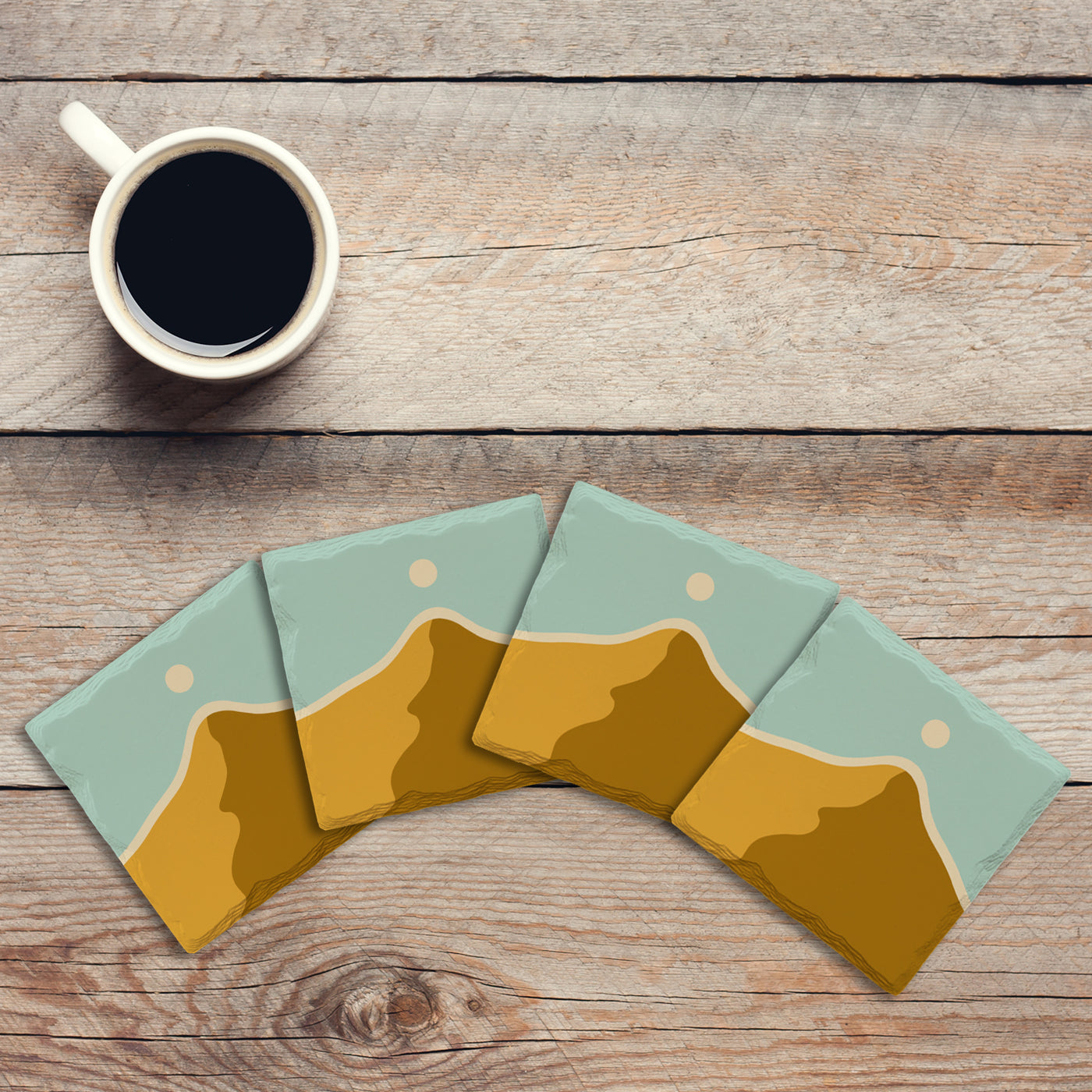 Ochre Minimalist Mountain | Drink Coaster Set | Abstract