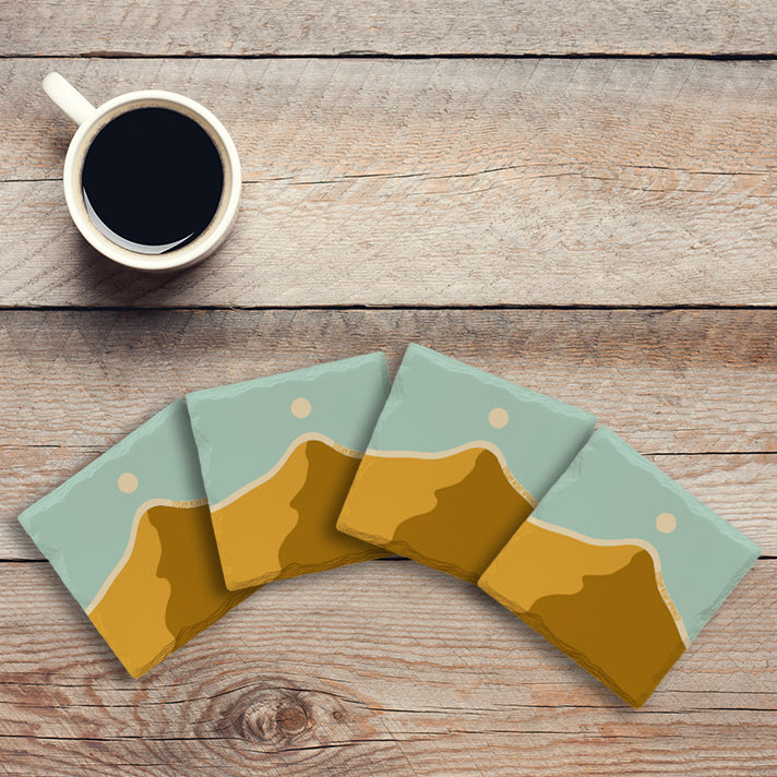 Customizable Ochre Minimalist Mountain | Drink Coaster Set | Abstract