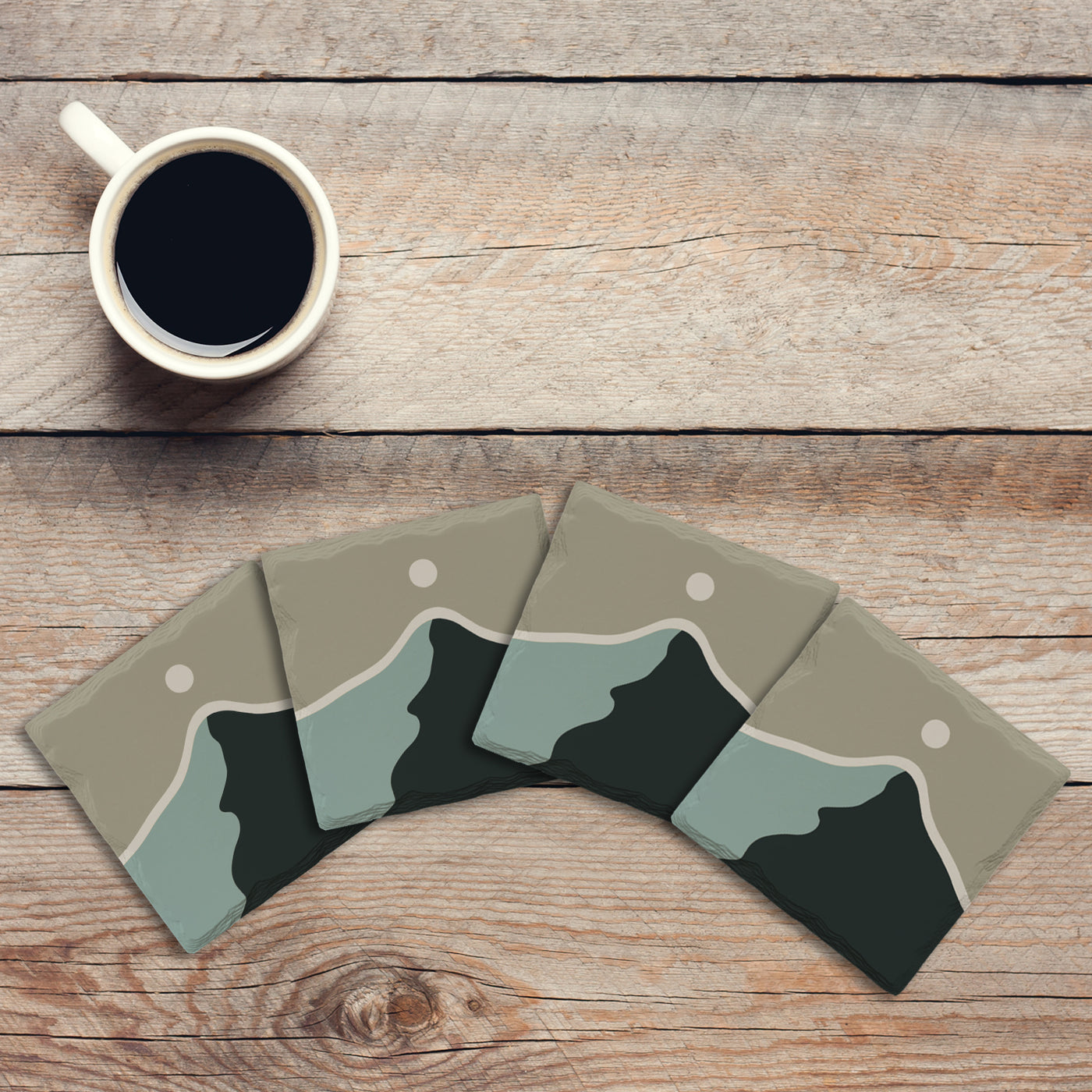 Moss Minimalist Mountain | Drink Coaster Set | Abstract