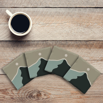 Customizable Moss Minimalist Mountain | Drink Coaster Set | Abstract