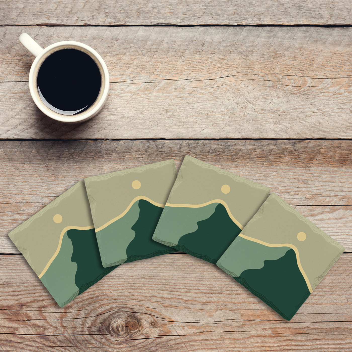 Wintergreen Minimalist Mountain | Drink Coaster Set | Abstract