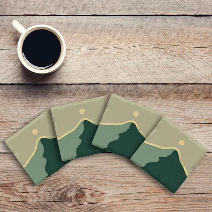 Customizable Wintergreen Minimalist Mountain | Drink Coaster Set | Abstract