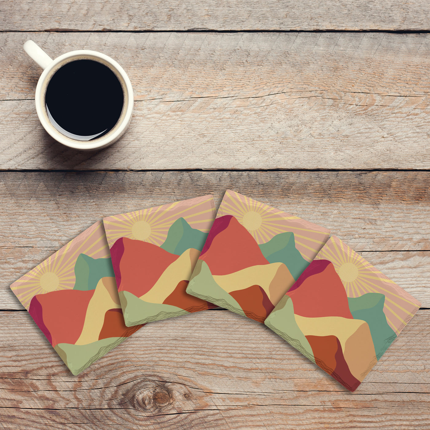 River Rock Mountains | Drink Coaster Set | Abstract