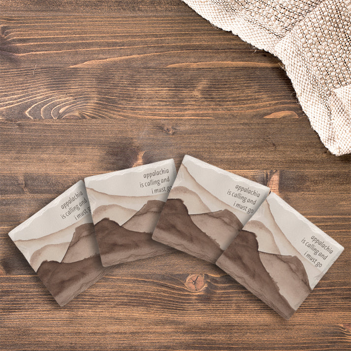 Customizable Watercolor Mountain Layers | Drink Coaster Set