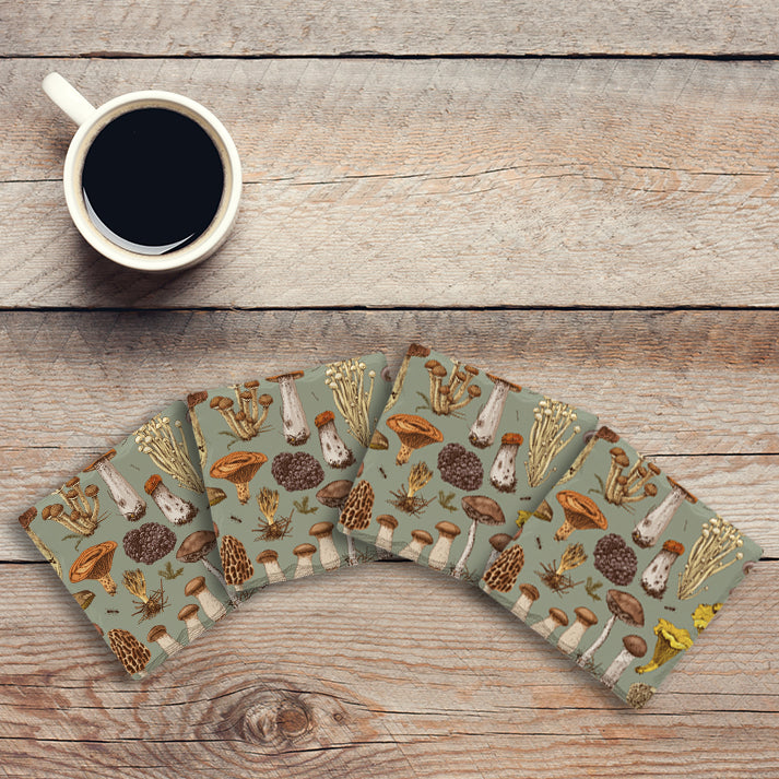 Green Mushroom Pattern | Drink Coaster Set