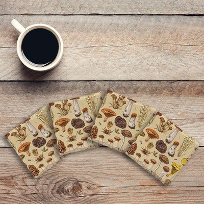 Beige Mushroom Pattern | Drink Coaster Set