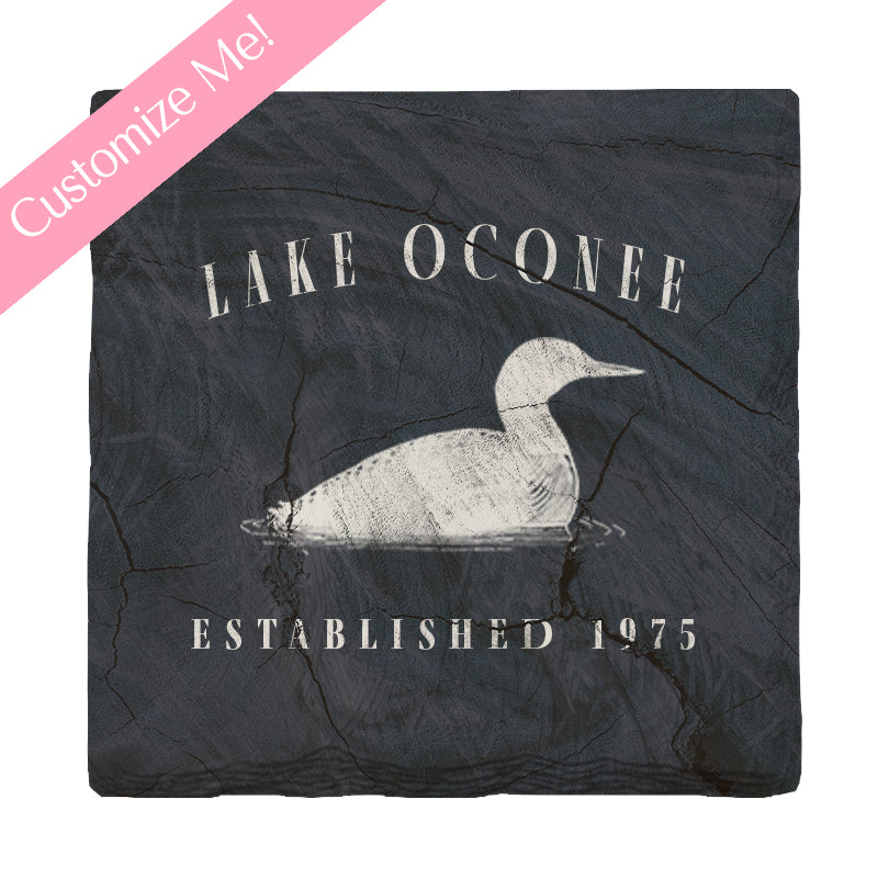 Customizable Duck on Lake| Lodge Blue | Drink Coaster Set