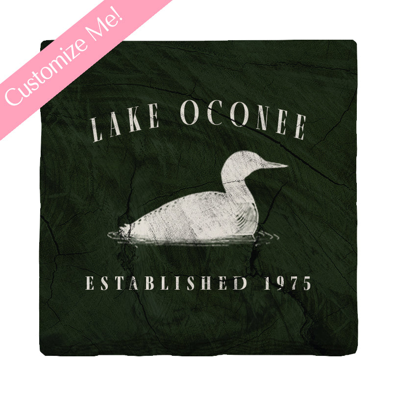 Customizable Duck on Lake| Lodge Green | Drink Coaster Set