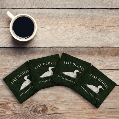 Customizable Duck on Lake| Lodge Green | Drink Coaster Set