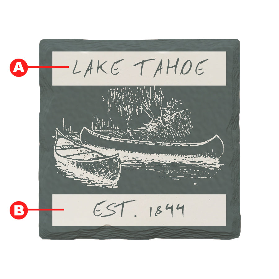 Customizable Canoe Scene | Lodge Blue | Drink Coaster Set