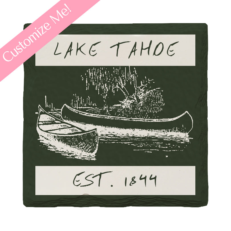 Customizable Canoe Scene | Lodge Green | Drink Coaster Set