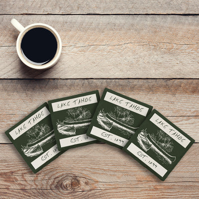 Customizable Canoe Scene | Lodge Green | Drink Coaster Set