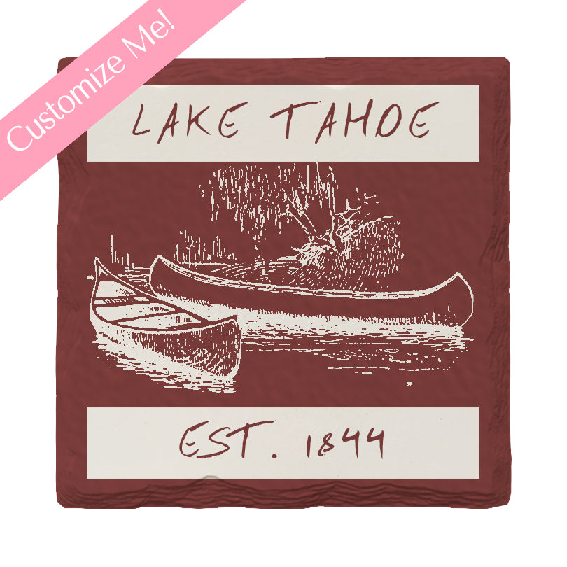 Customizable Canoe Scene | Lodge Red | Drink Coaster Set