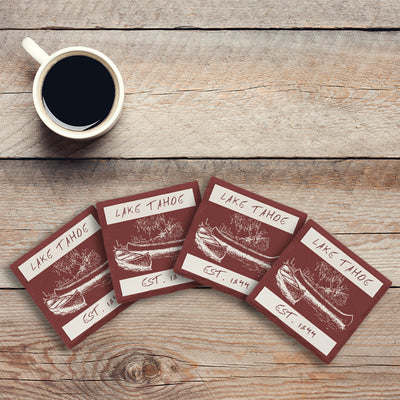 Customizable Canoe Scene | Lodge Red | Drink Coaster Set