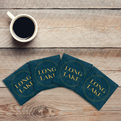 Customizable Dark Teal Gold Seal | Drink Coaster Set