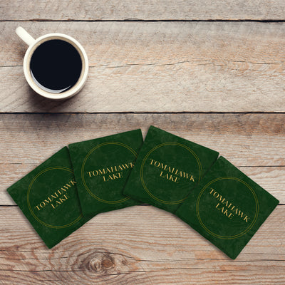 Customizable Dark Jade Gold Seal | Drink Coaster Set