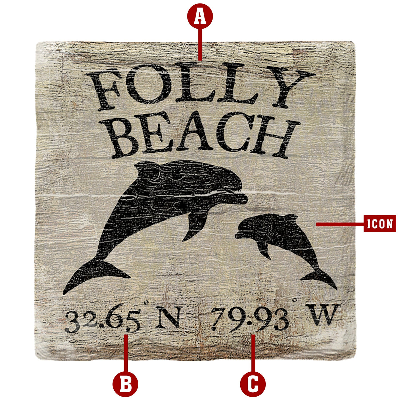 Customizable Dolphins w/ Coordinates | Drink Coasters | White & Black Worn Style