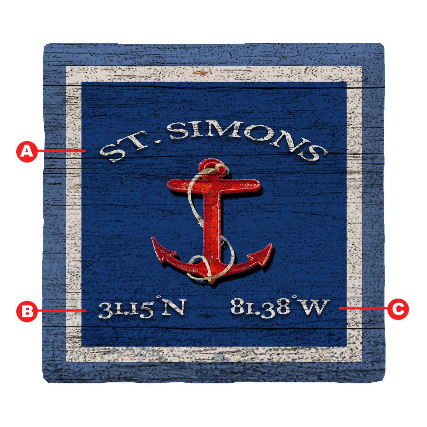 Customizable Navy Blue Anchor w/ Coordinates | Drink Coaster Set