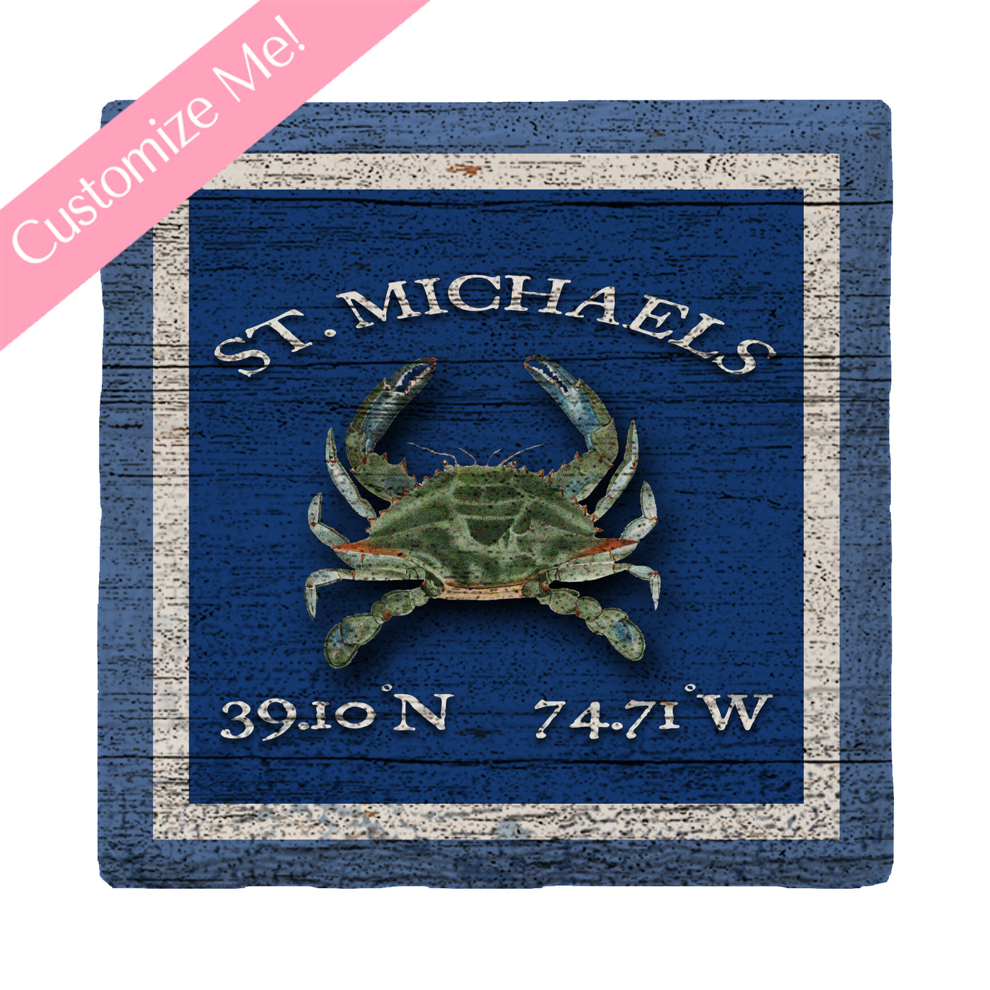 Customizable Navy Blue Crab w/ Coordinates | Drink Coaster Set